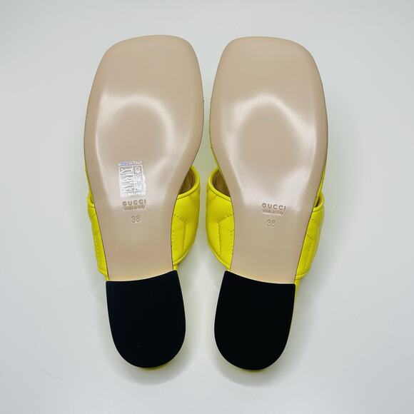 Gucci Marmont Chevron Double G 38/ US 8 Thong Sandals Lime Yellow Leather NIB - Picture 11 of 14